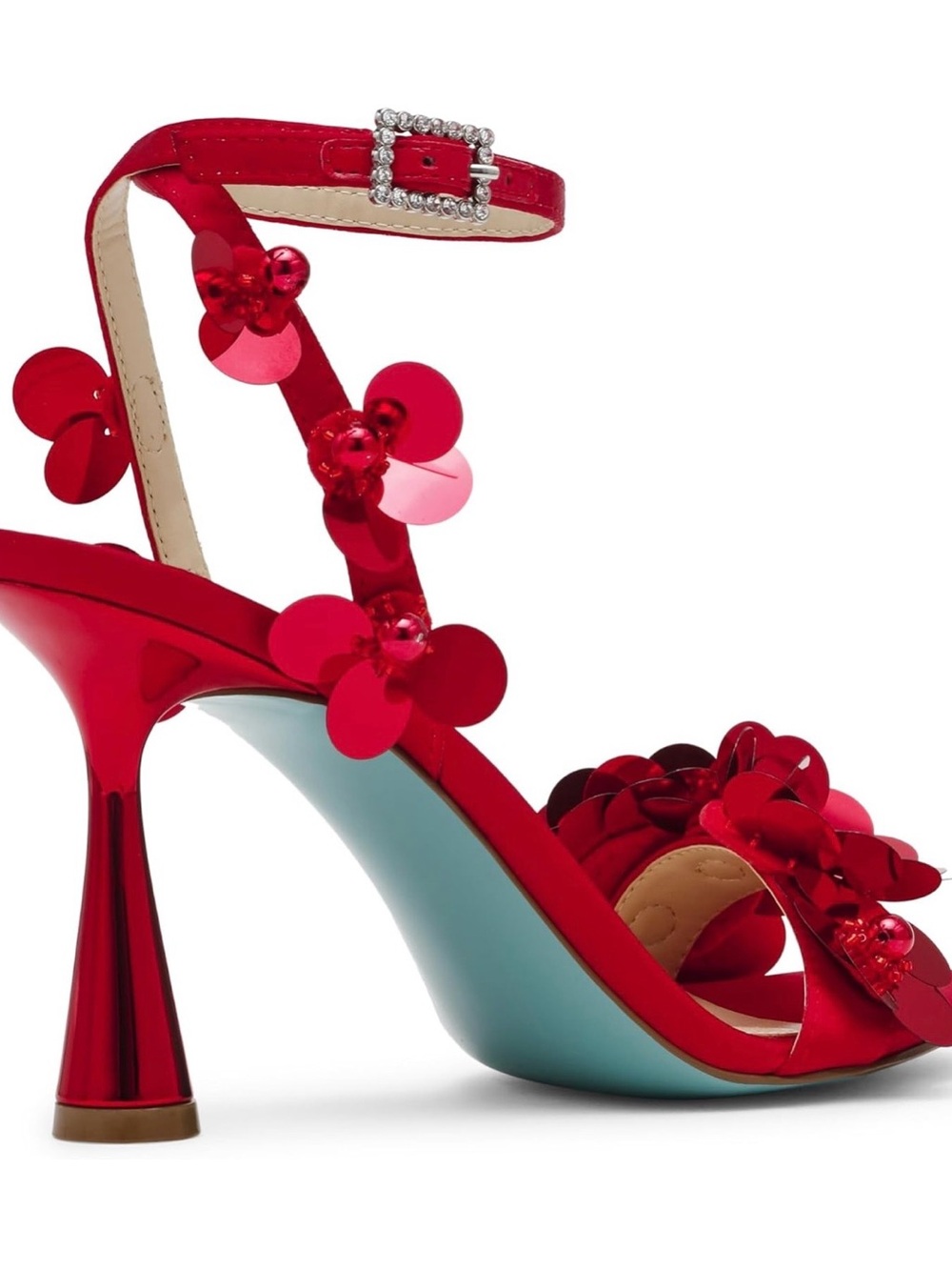 Betsey Johnson Red Floral Sequin Ankle-Strap High Heel Sandal